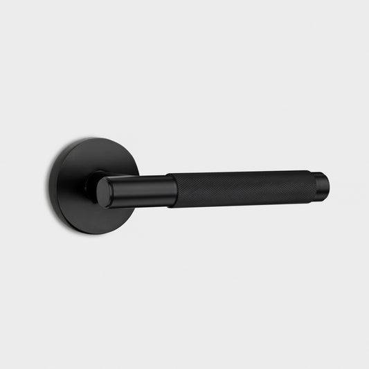 Brass Knurled Lever Door Handle in Black
