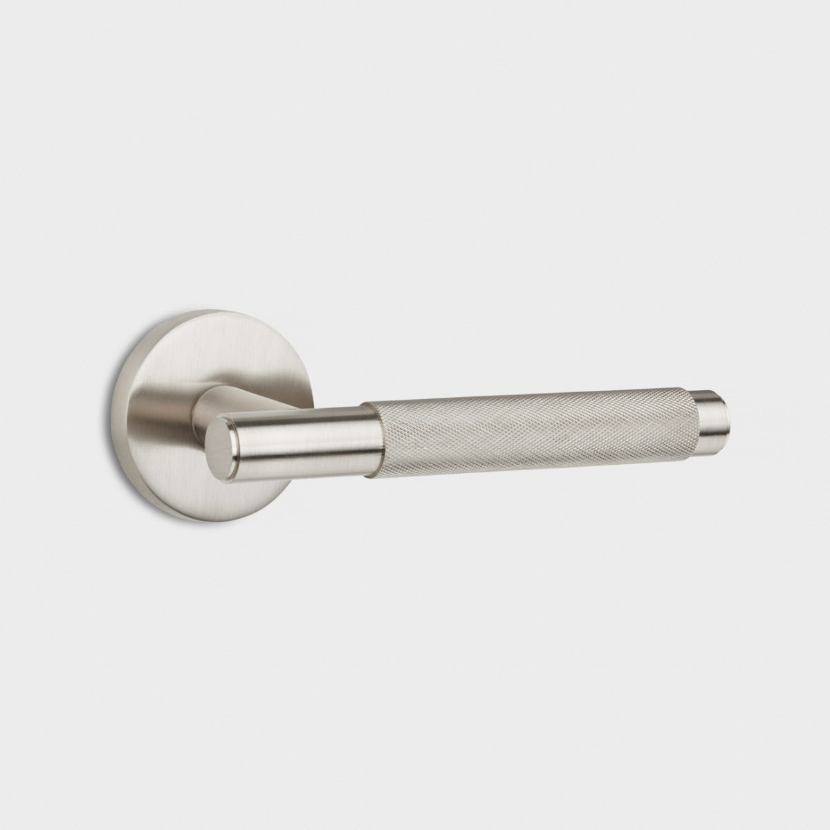 Brass Knurled Lever Door Handle in Silver