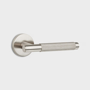 Brass Knurled Lever Door Handle in Silver