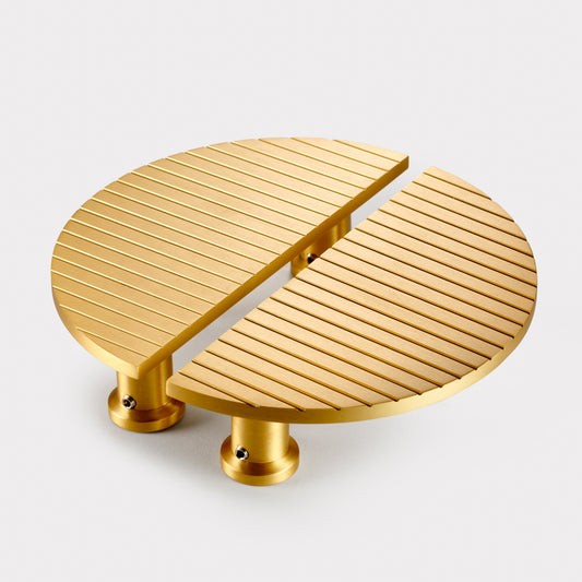 Large Solid Brass Striped Half Moon Handles in Gold