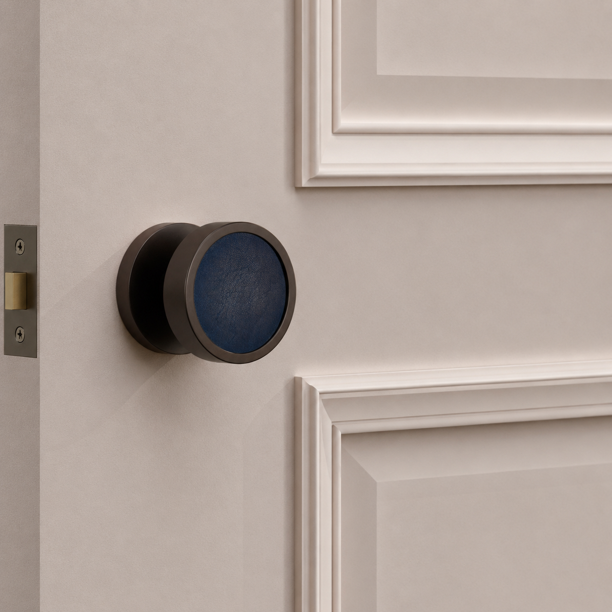Brass & Leather Mortice Door Knobs in Bronze