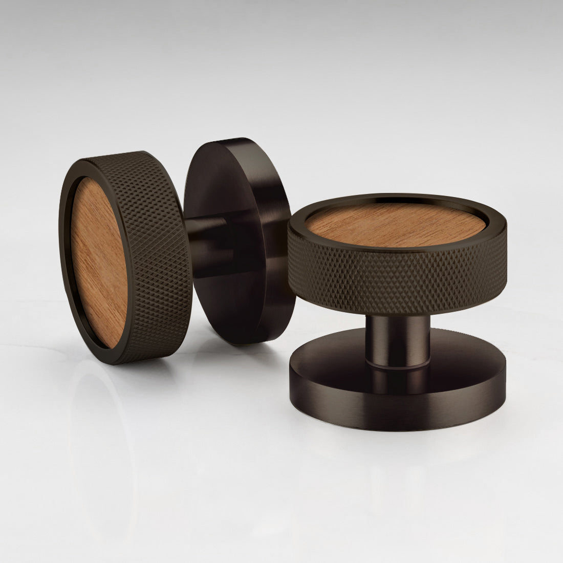 Brass & Wood Mortice Door Knobs in Bronze