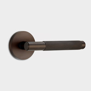 Brass Knurled Lever Door Handle in Bronze