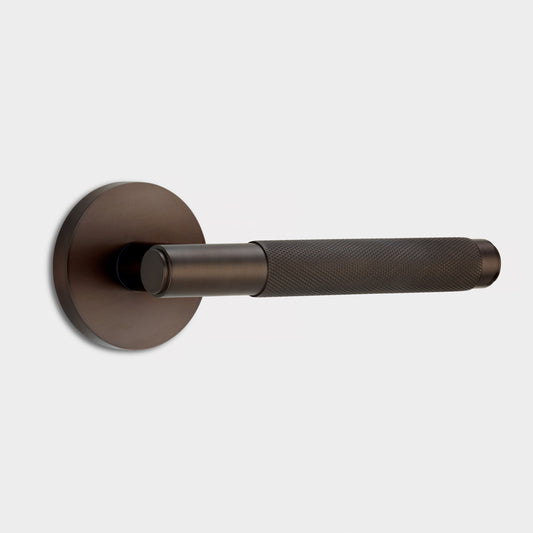 Brass Knurled Lever Door Handle in Bronze