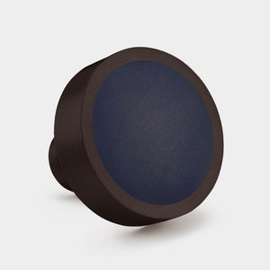 Brass & Blue Leather Round Door Knobs in Bronze