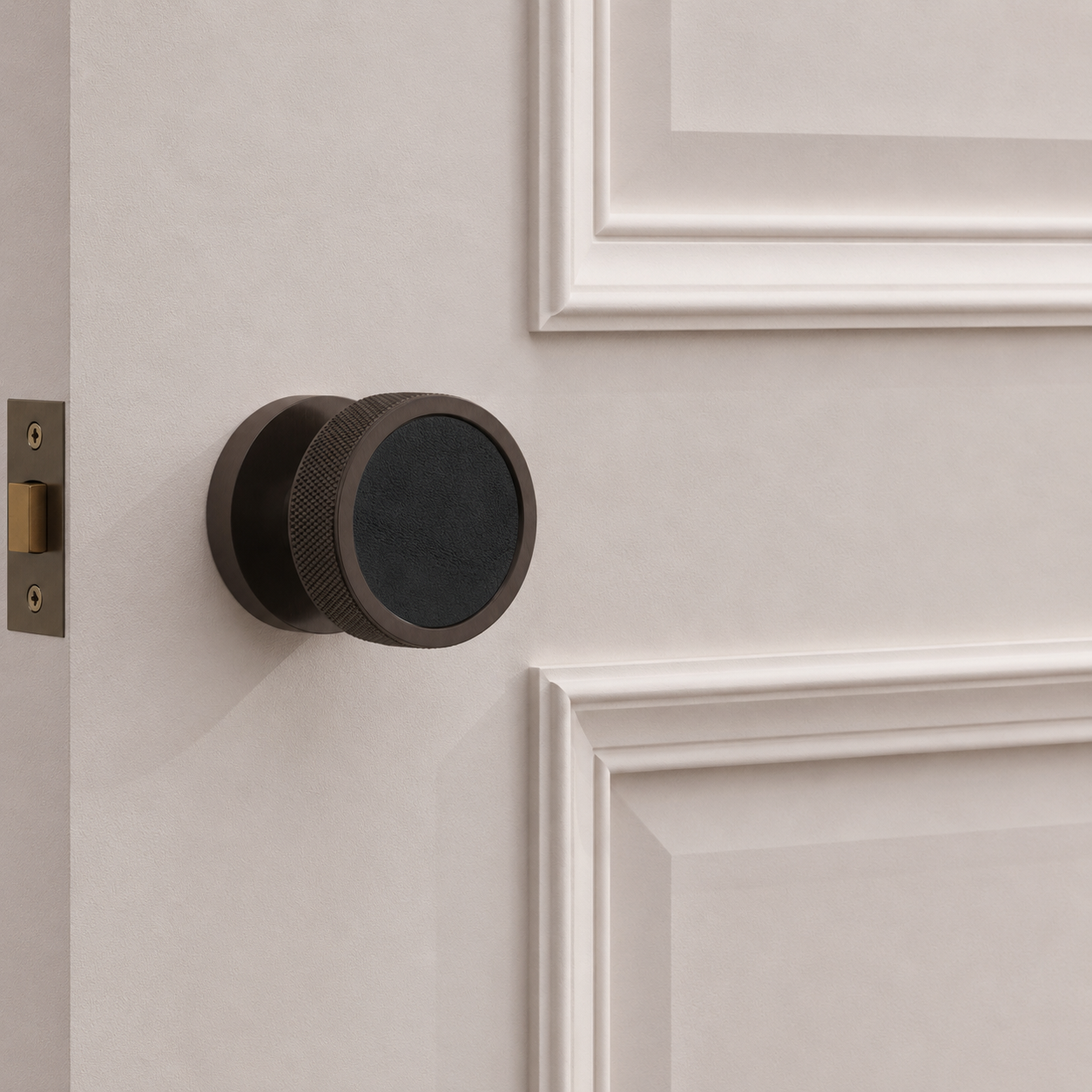 Brass & Leather Mortice Door Knobs in Bronze