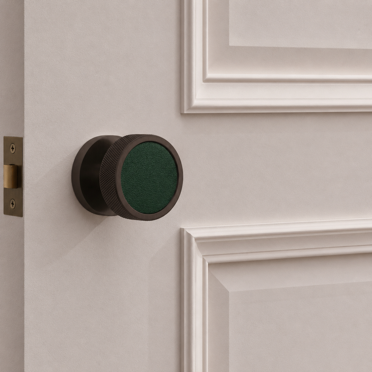 Brass & Leather Mortice Door Knobs in Bronze