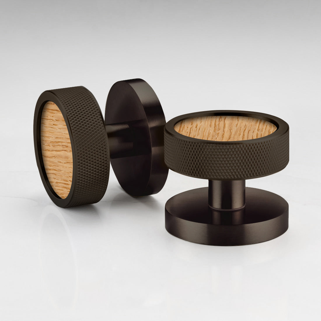 Brass & Wood Mortice Door Knobs in Bronze