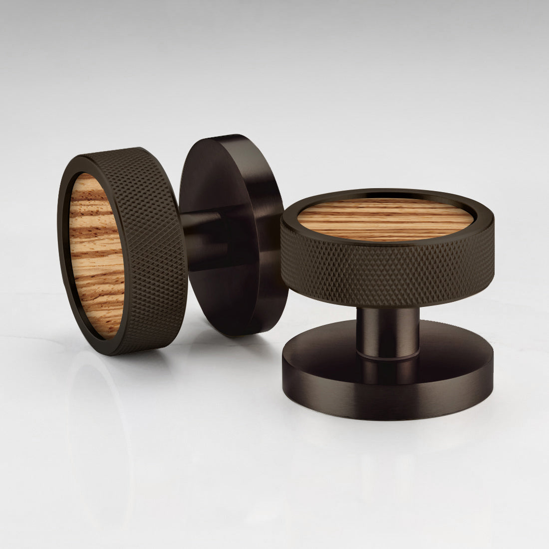 Brass & Wood Mortice Door Knobs in Bronze