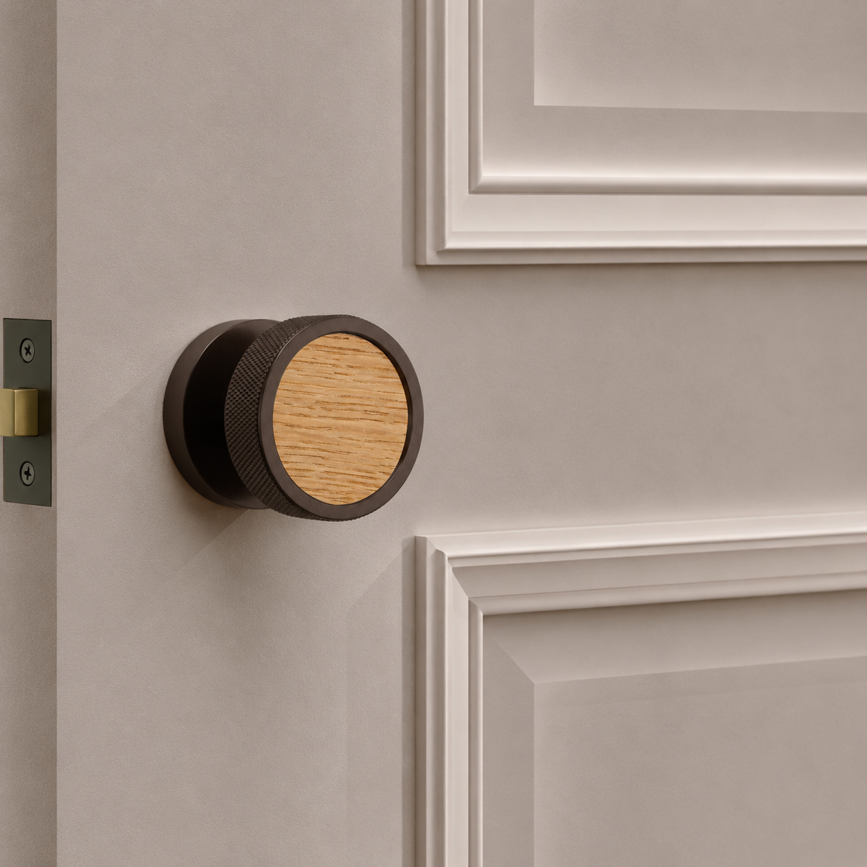 Brass & Wood Mortice Door Knobs in Bronze