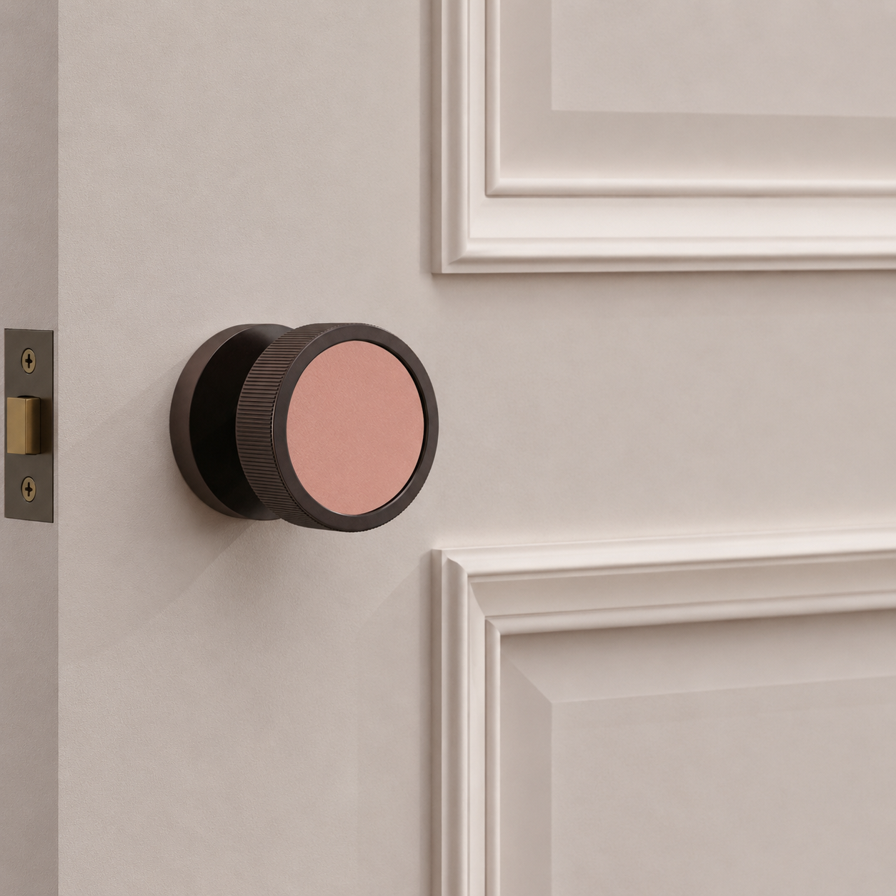 Brass & Leather Mortice Door Knobs in Bronze