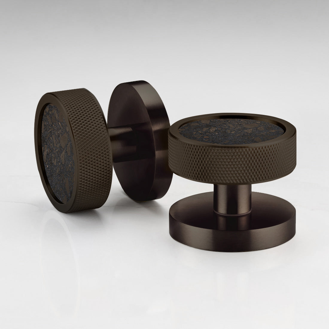 Brass & Terrazzo Mortice Door Knobs in Bronze