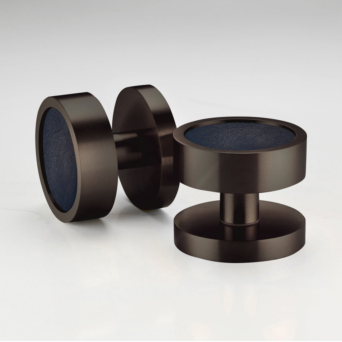 Brass & Leather Mortice Door Knobs in Bronze