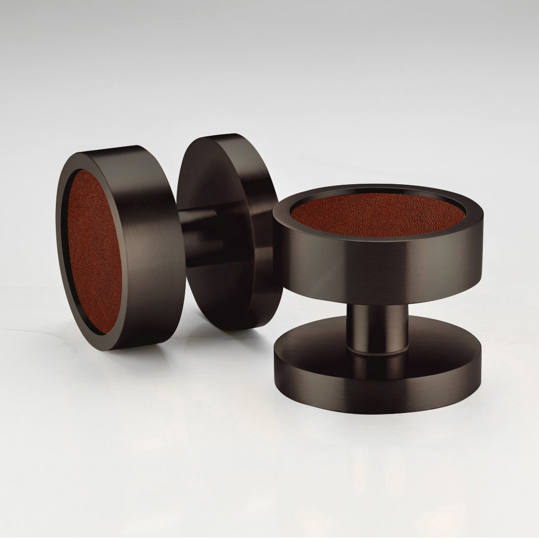 Brass & Leather Mortice Door Knobs in Bronze