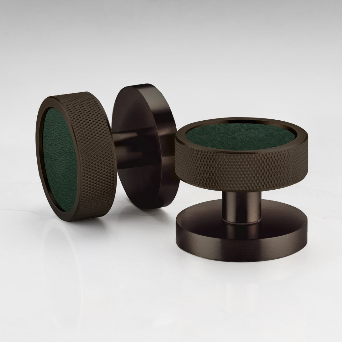 Brass & Leather Mortice Door Knobs in Bronze