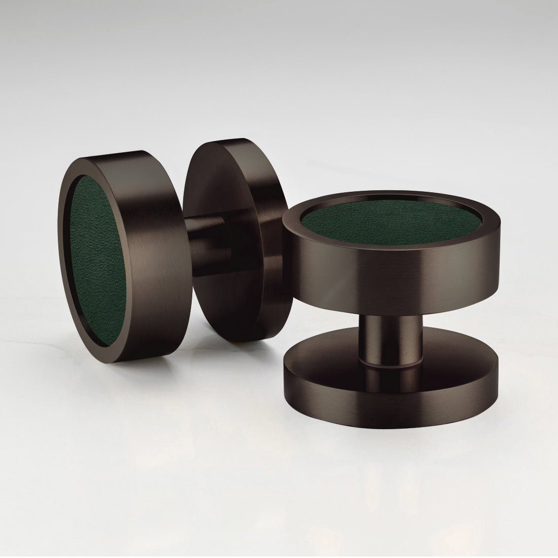 Brass & Leather Mortice Door Knobs in Bronze