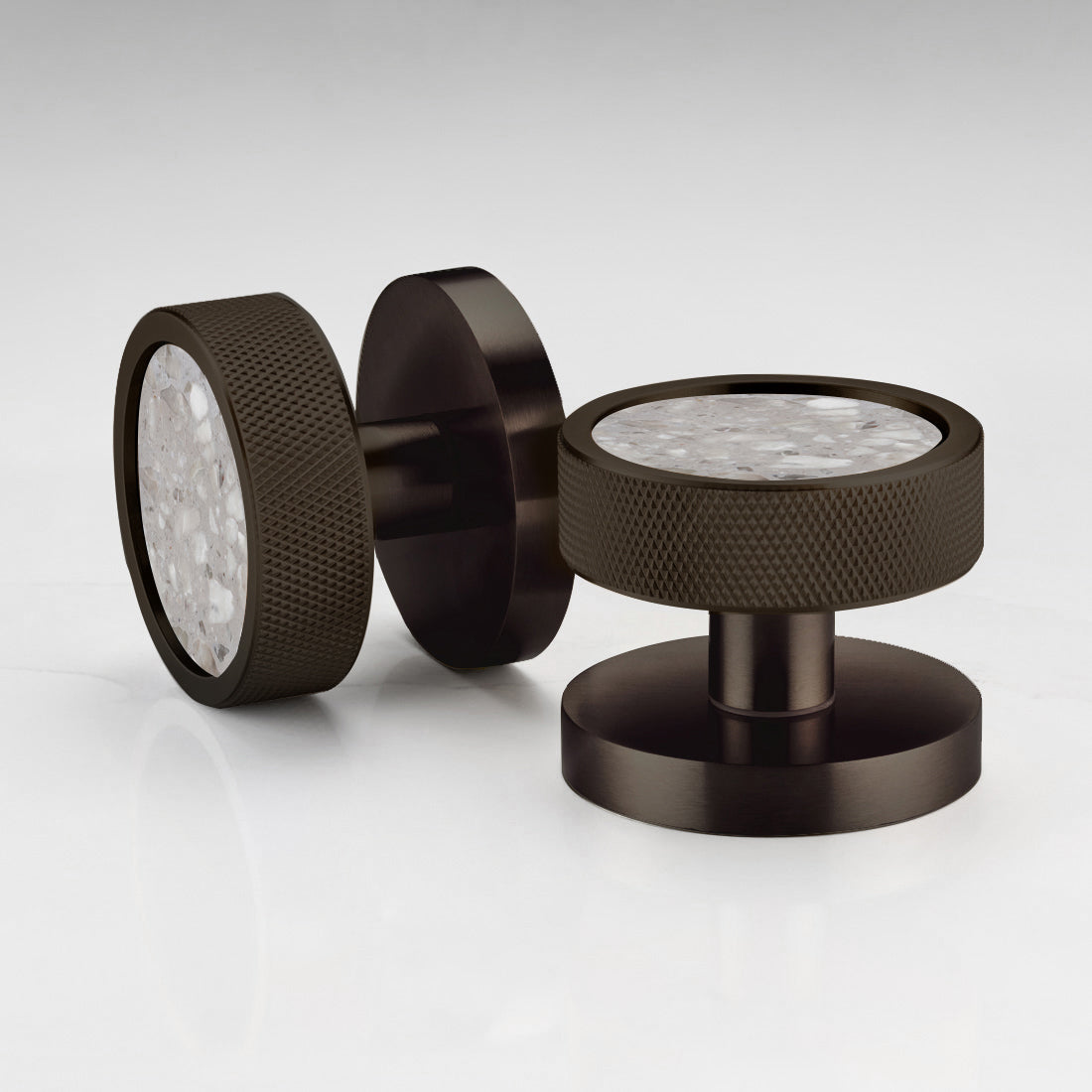 Brass & Terrazzo Mortice Door Knobs in Bronze