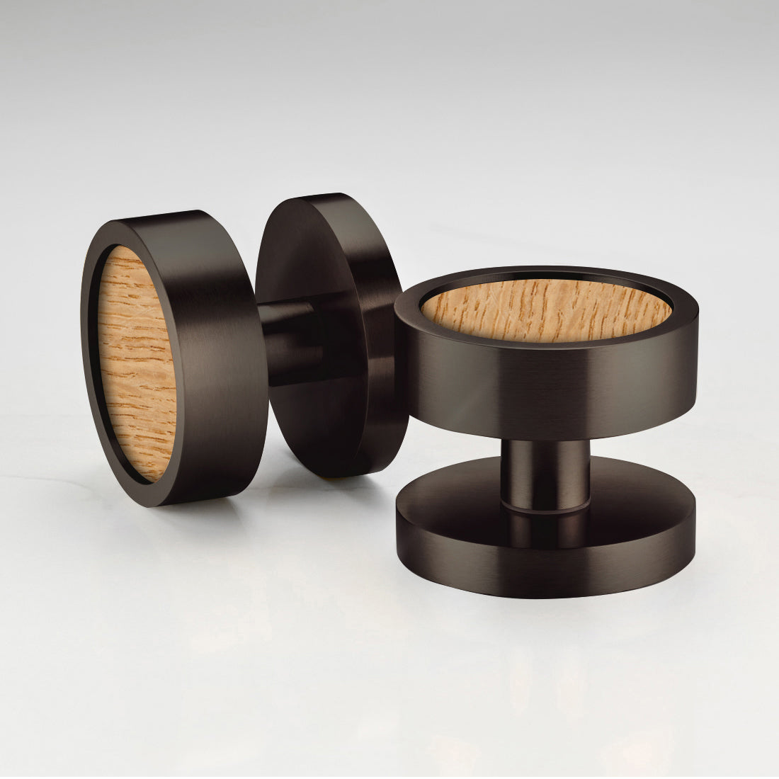 Brass & Wood Mortice Door Knobs in Bronze