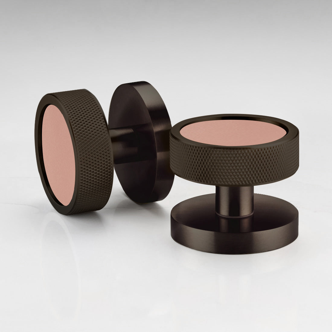 Brass & Leather Mortice Door Knobs in Bronze