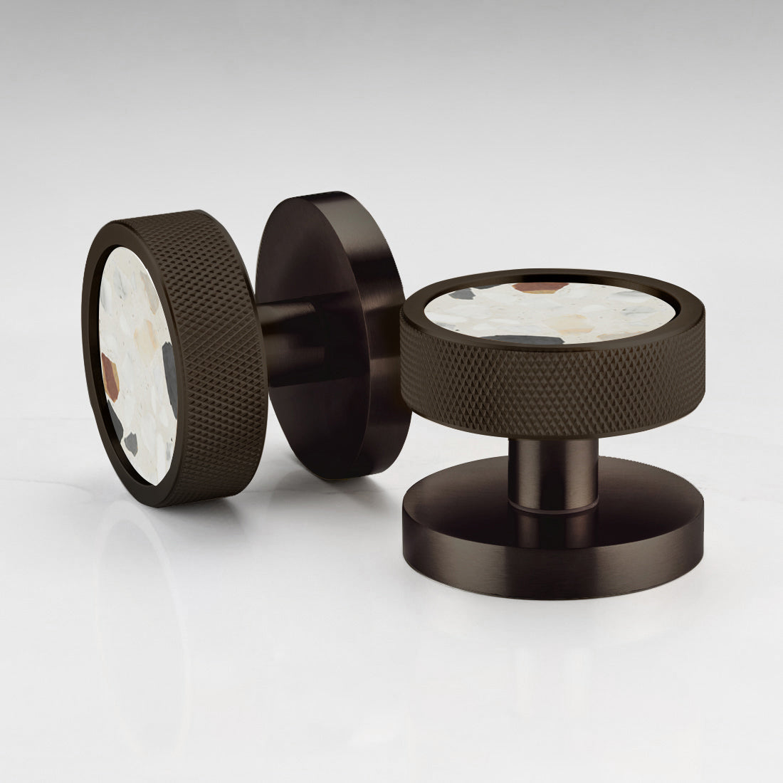 Brass & Terrazzo Mortice Door Knobs in Bronze