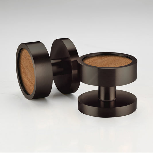 Brass & Wood Mortice Door Knobs in Bronze