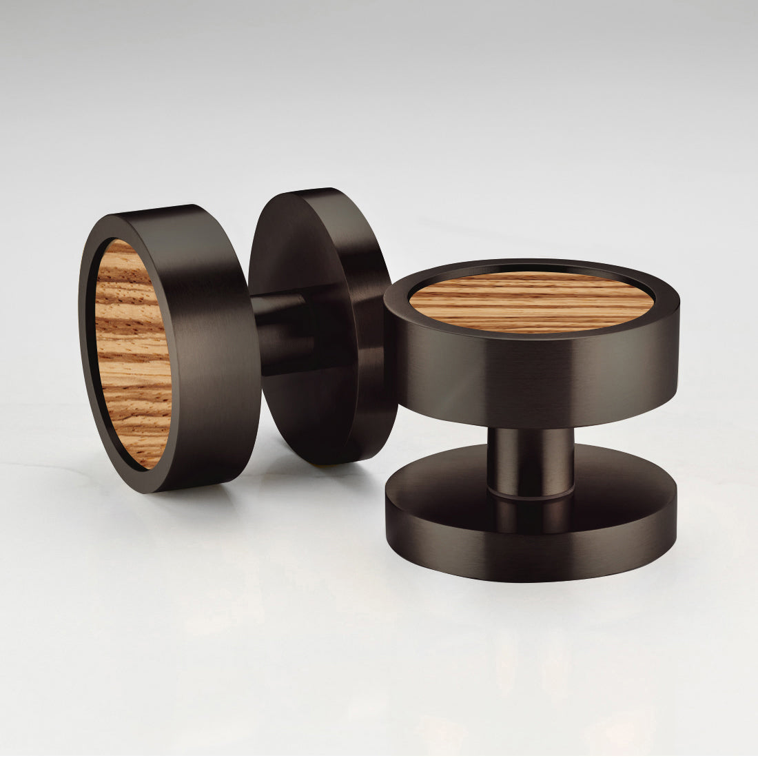 Brass & Wood Mortice Door Knobs in Bronze