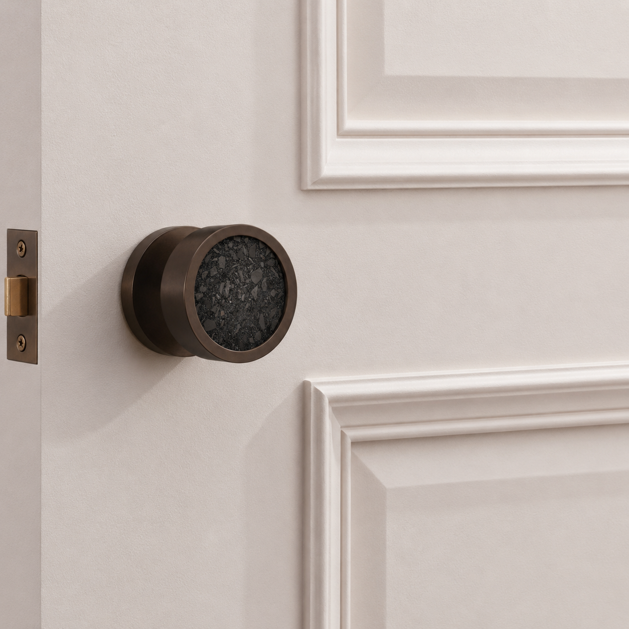 Boutons de porte à encastrer en laiton et terrazzo finition bronze