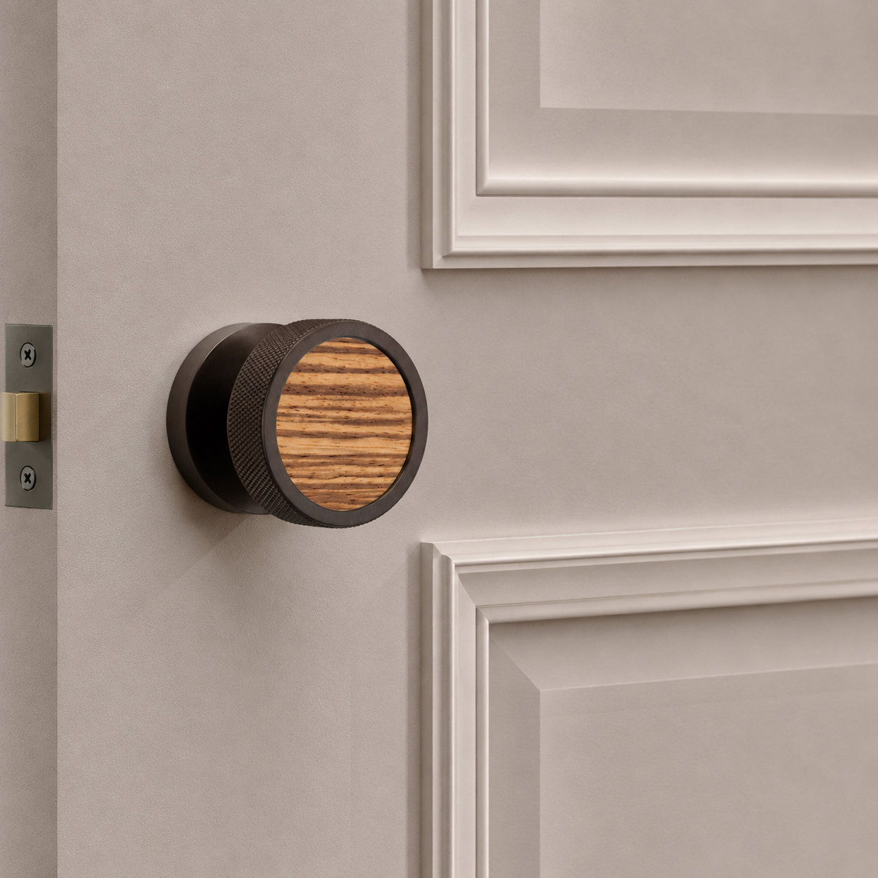 Brass & Wood Mortice Door Knobs in Bronze