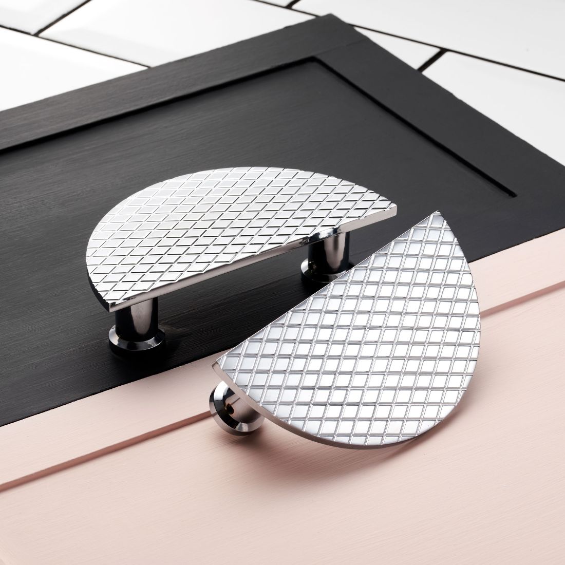 Solid Brass Half Moon Handles in Chrome - Large