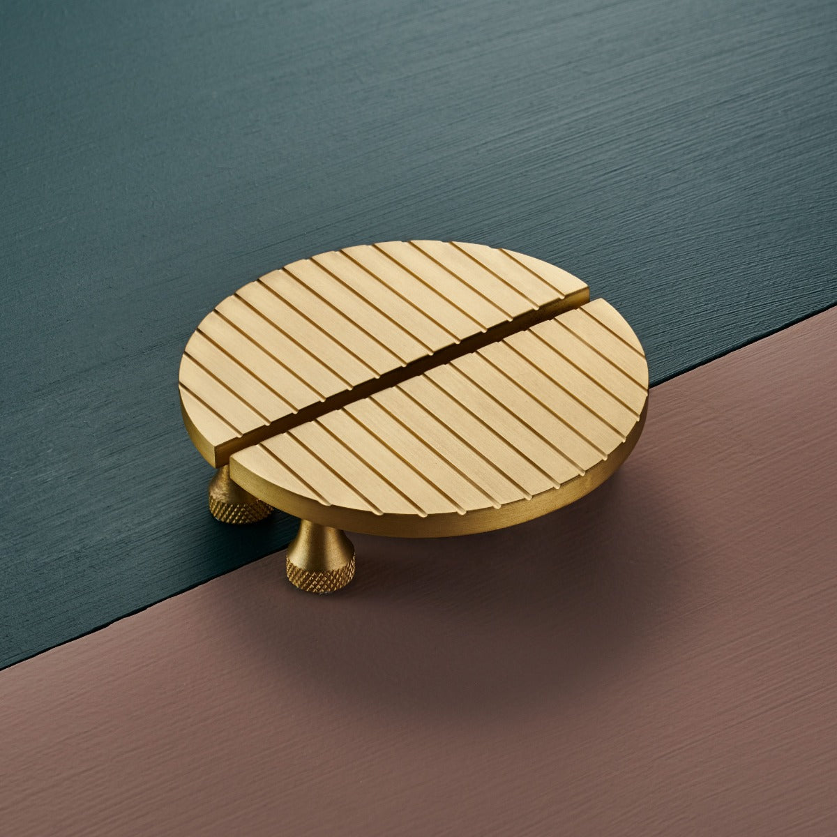 Small Solid Brass Striped Half Moon Handles in Gold