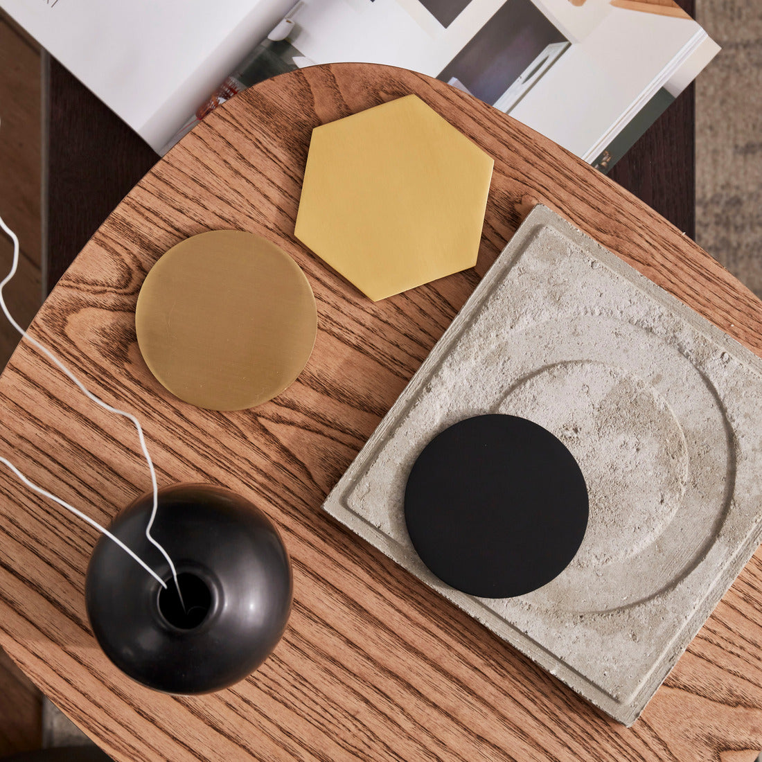 Brass Round Drinks Coaster in Black