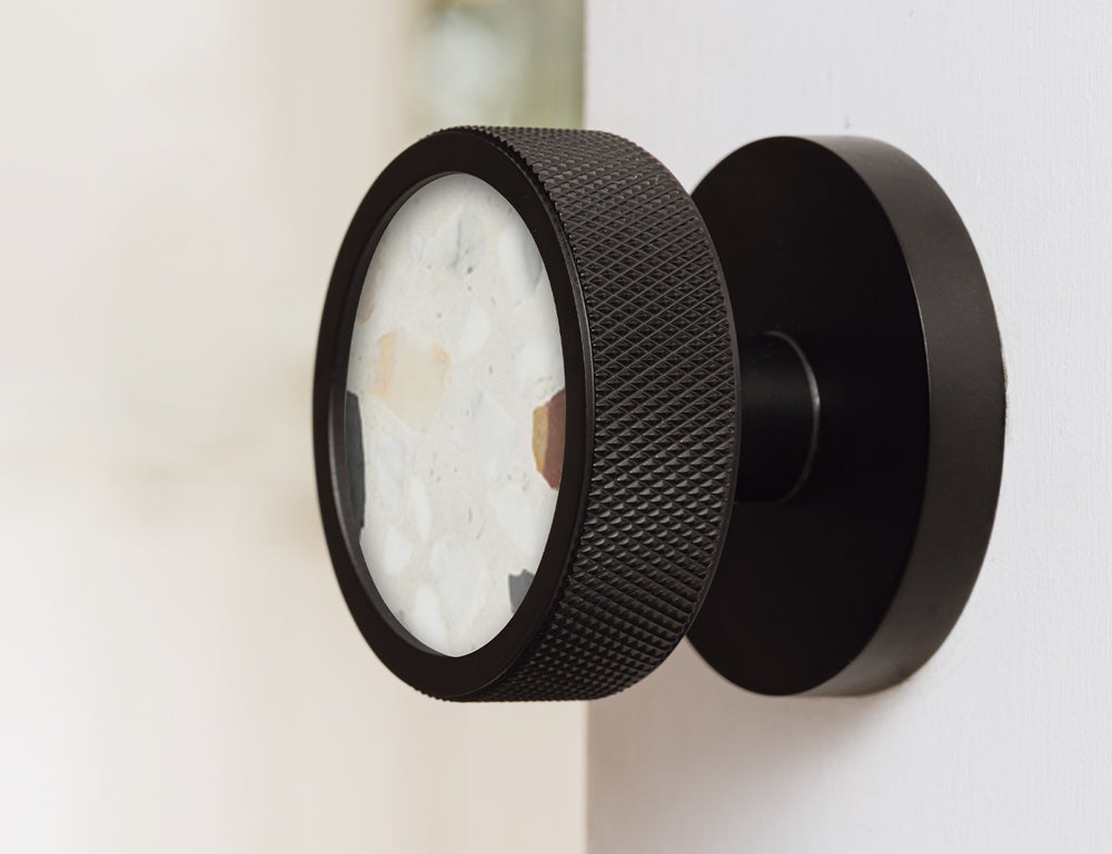 Pushka Insert door knob, black with terrazzo