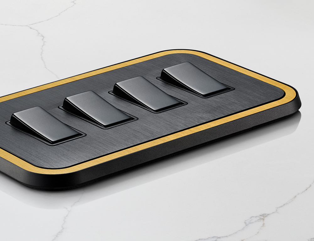 black switches with gold halo