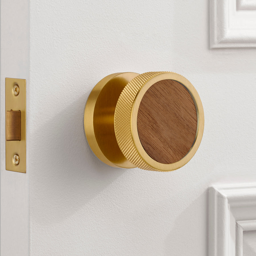 brass and wood mortice door knob in situ