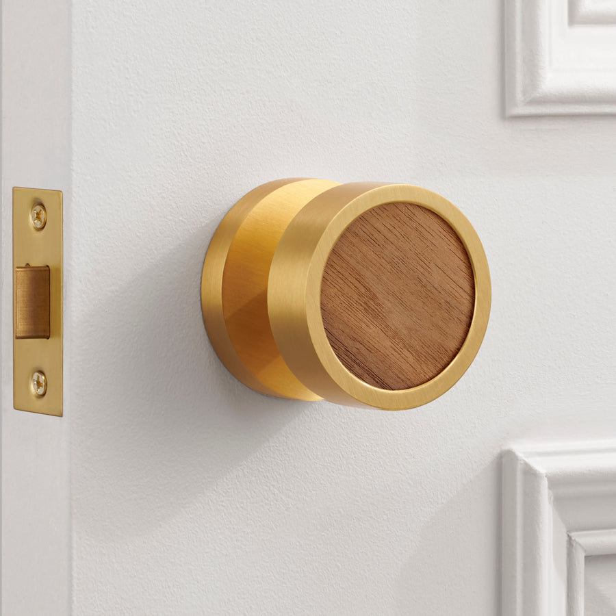 brass and wood mortice door knob in situ