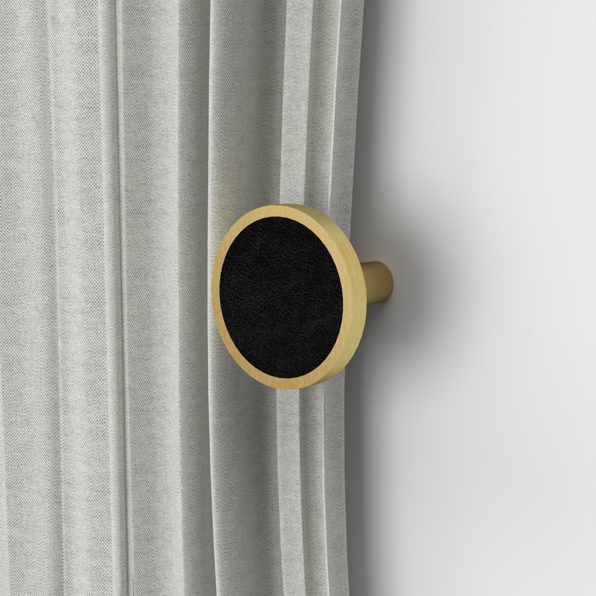 Pair of Brass & Black Leather Curtain Tie Backs in Gold