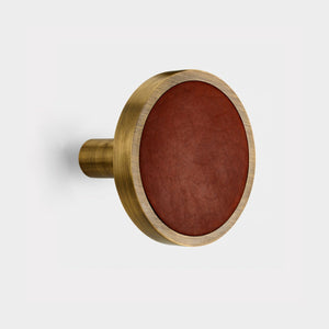 Pair of Brass & Brown Leather Curtain Tie Backs in Antique