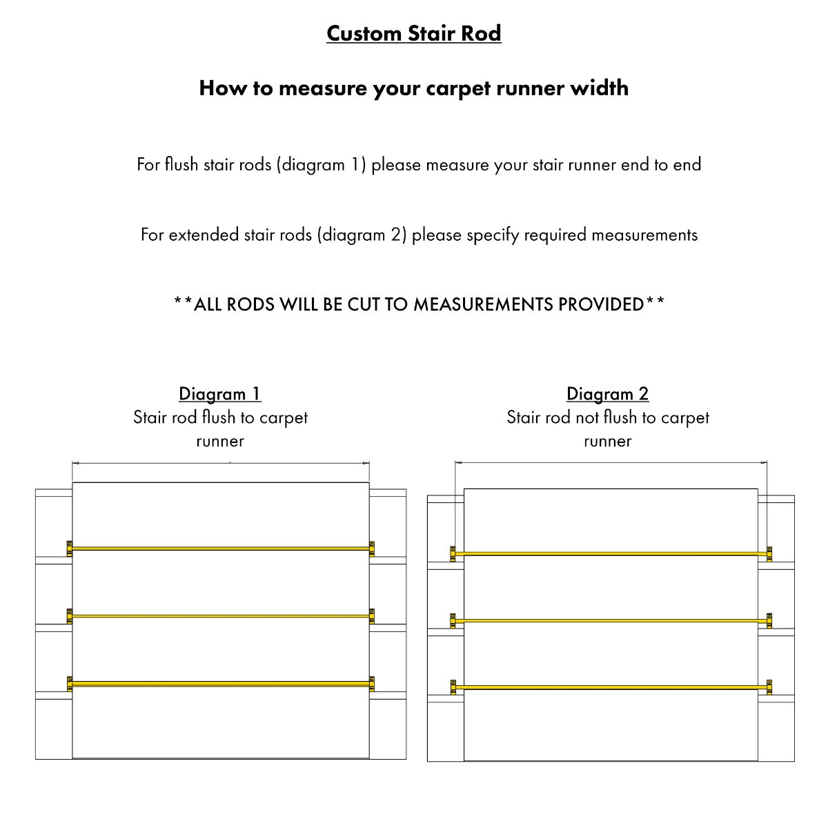 Made to Measure Brass Stair Runner Rod with No Finial in Antique Gold