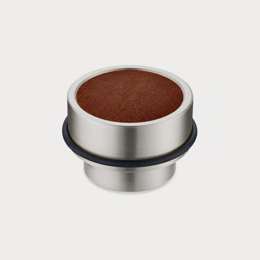 Brass & Brown Leather Mounted Door Stops in Silver