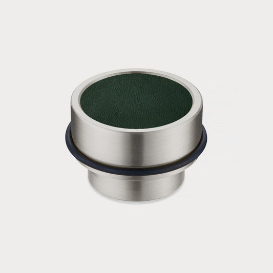 Brass & Green Leather Mounted Door Stops in Silver