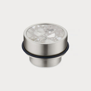 Brass & Grey Terrazzo Floor Mounted Door Stops in Silver