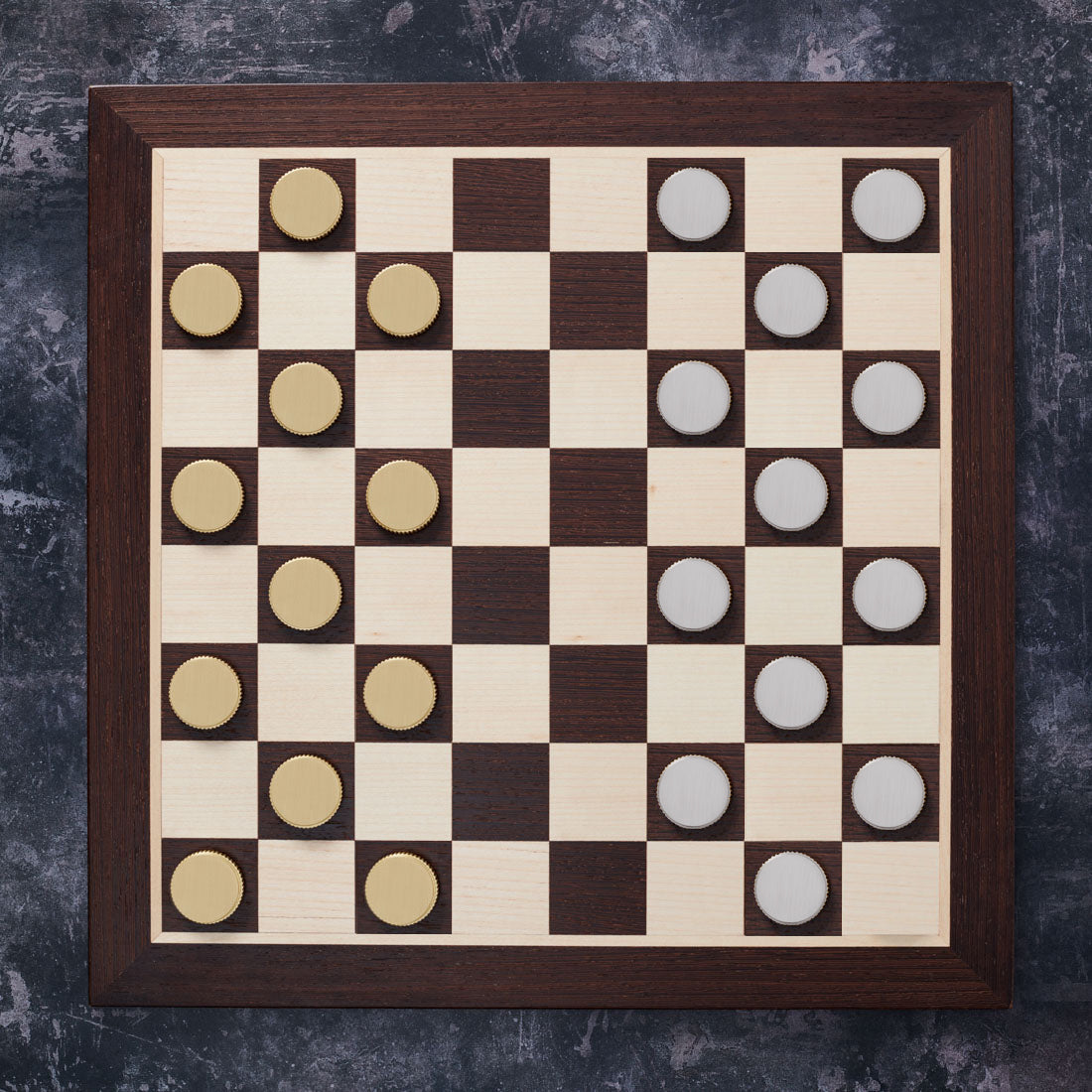 Sycamore and Mahogany Draughts Checkers Board - Solid Brass / Leather Pieces