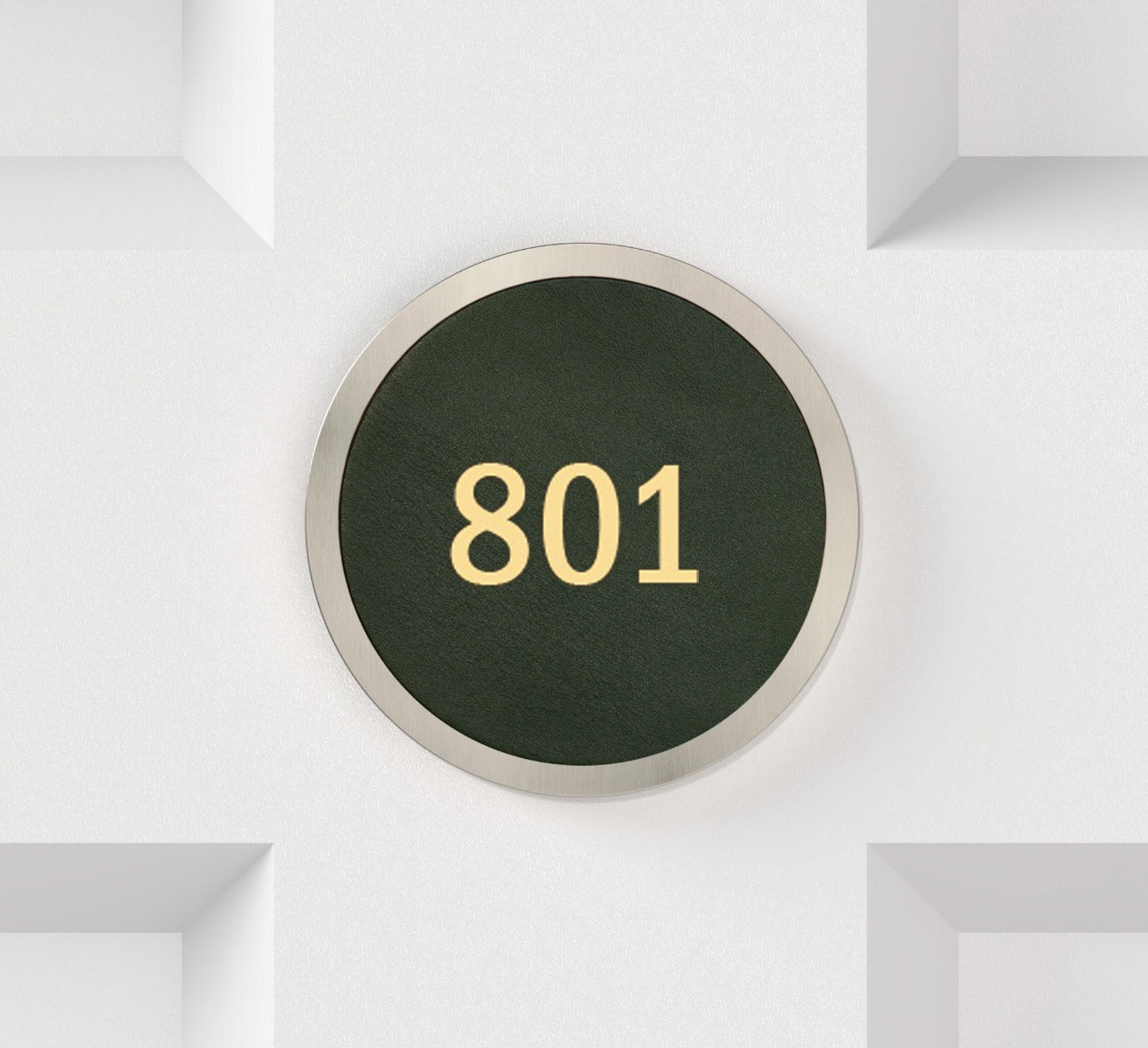 Brass & Leather Number Door Plaque in Silver