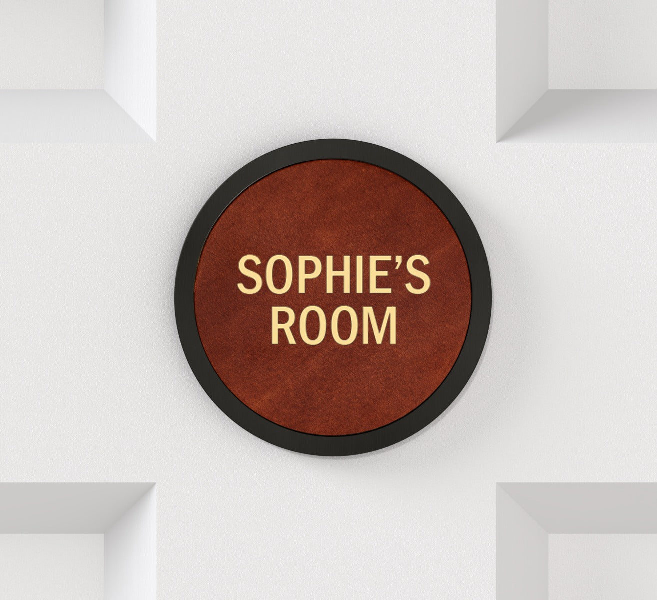 Personalised Name Brass & Leather Door Plaque in Black
