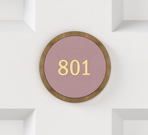 Brass & Leather Number Door Plaque in Antique Gold