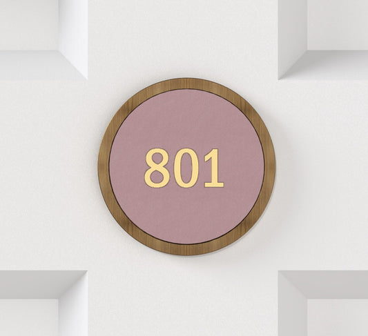 Brass & Leather Number Door Plaque in Antique Gold