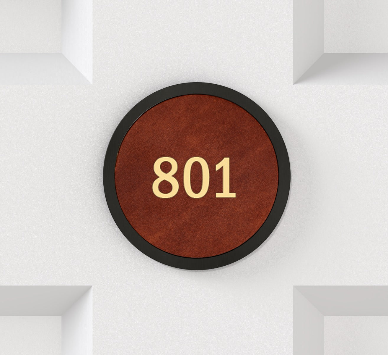 Brass & Leather Number Door Plaque in Black