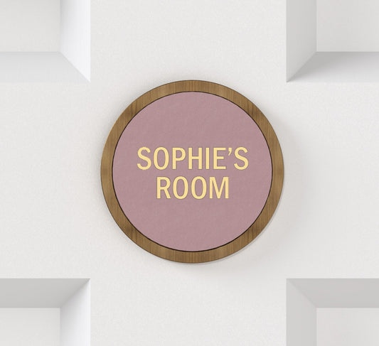 Personalised Name Brass & Leather Door Plaque in Antique Gold