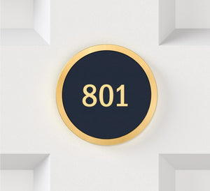 Brass & Leather Number Door Plaque in Gold