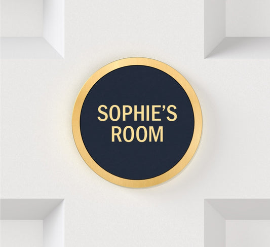 Personalised Name Brass & Leather Door Plaque in Gold